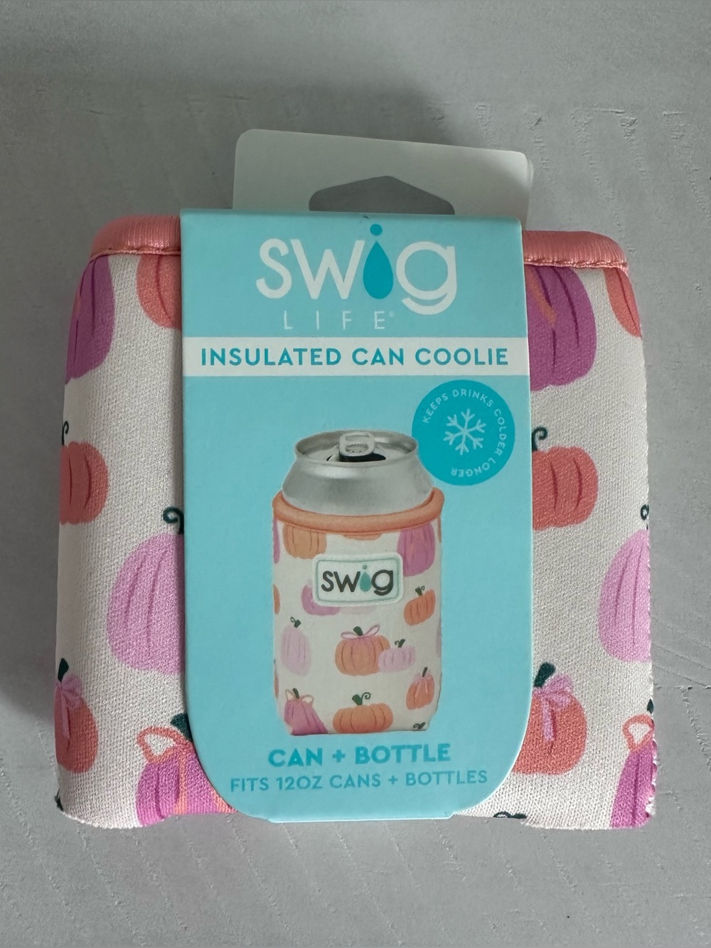 Swig Life Insulated Can Coolie Pink and Orange Pumpkins